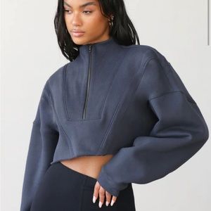 Joah Brown Half Zip Crop Pullover